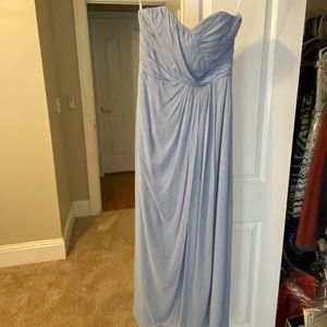 Light blue/gray strapless floor length bridesmaid dress